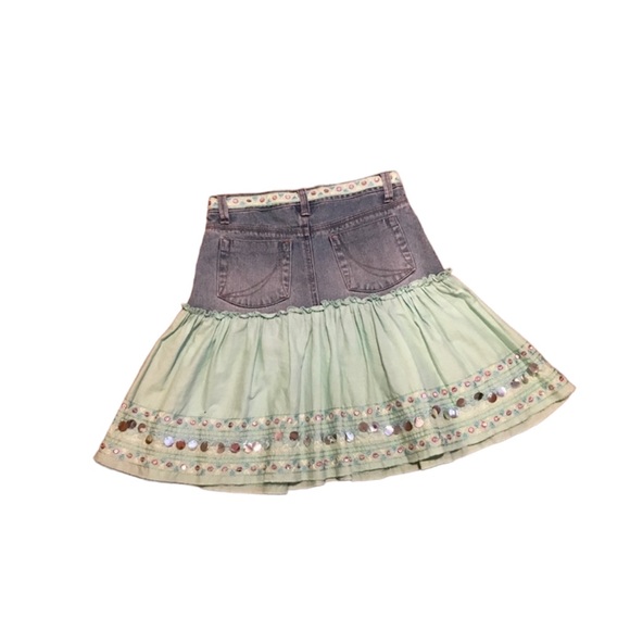 Girls Vintage denim & green sequence skirt size 8 - Picture 2 of 4